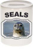 Bellatio Decorations Shoppartners Bv Dieren liefhebber grijze zeehond spaarpot 9 cm jongens en meisjes - keramiek - Cadeau spaarpotten zeehonden liefhebber