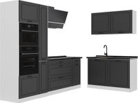 Vicco Hoekkeuken R-Line, Antraciet landelijk/Wit, 230 x 120 cm antraciet werkblad