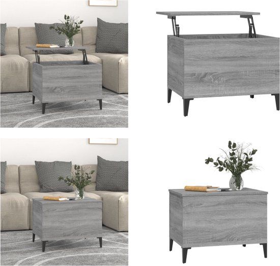 vidaXL Salontafel 60x44,5x45 cm bewerkt hout grijs sonoma eikenkleurig