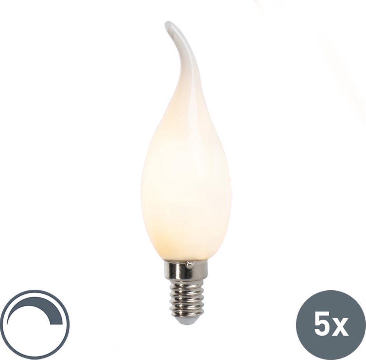 LUEDD Set van 5 E14 dimbare LED filament tipkaarslampen F35 mat 3W