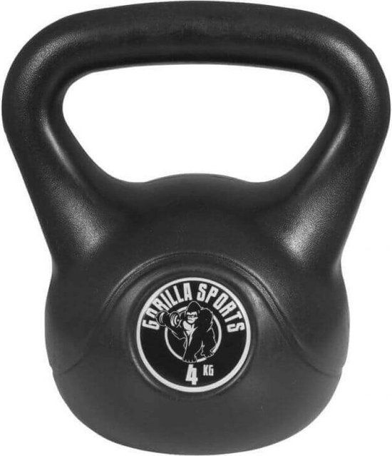 Gorilla Sports Kettlebell - Kunststof - 4 kg - Zwart