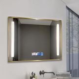 M Ledme Badkamerspiegel met licht, 100 x 70 cm, zandspiegel, anti-condensfunctie, 12 W, dimbaar, 3 lichtkleuren, aanraakschakelaar, IP44, HD-gehard glas, geïntegreerde klok