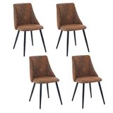MEUBLE COSY Eetkamerstoelen, set van 4 keukenstoelen, ergonomische woonkamerstoel, retro stoel met rugleuning, zitvlak van vintage kunstsuède, metalen poten, bruin, 50,5x53,5x83cm