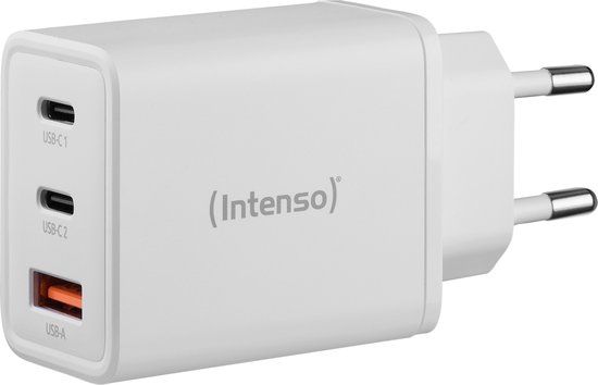 Intenso W65ACC 65W USB-A & USB-C GaN Charger - 2x USB-C, 1x USB-A - White