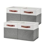 Temary Kubus opbergbakken, 4 stuks opbergkubussen, 11 x 11 cm, stoffen opbergbakken, opvouwbare opbergmanden met handgrepen, inklapbare opbergmand voor plank (wit en grijs, 11 x 11 x 11 x 11)