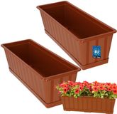 KOTARBAU® Balkonbak, Bloembak voor Balkon, Kunststof, 50 x 18 x 14 cm, Plantenbak, Terracotta, Plantenbak Balkon, met Schotel, Rechthoekig