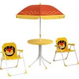 Lion Ensemble de 2 chaises pliantes et une table pour enfants, table de jardin à hauteur réglable sur le thème du lion avec parasol, jaune