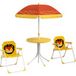 Lion Ensemble de 2 chaises pliantes et une table pour enfants, table de jardin à hauteur réglable sur le thème du lion avec parasol, jaune