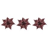 Kerstboomversiering Kerstster - 3x - 18 cm - pailletten donkerrood - op clip - ornament