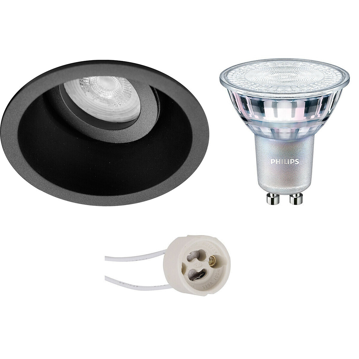 BES LED LED Spot Set - Pragmi Zano Pro - GU10 Fitting - Inbouw Rond - Mat Zwart - Kantelbaar - Ø93mm - Philips - MASTER 927 36D VLE - 4.9W - Warm Wit 2200K-2700K - DimTone Dimbaar