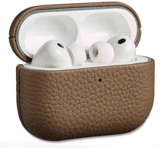 Accezz Echt Leren Case - Hoesje geschikt voor AirPods Pro 3 - Taupe