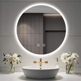 Miroir rond LED pour salle de bain, 70 cm, dimmable, avec 3 températures de couleur, protection IP65