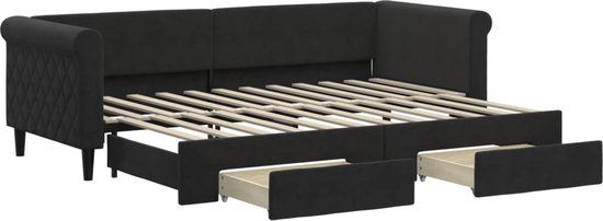 vidaXL Slaapbank met onderschuifbed en lades 80x200 cm fluweel zwart