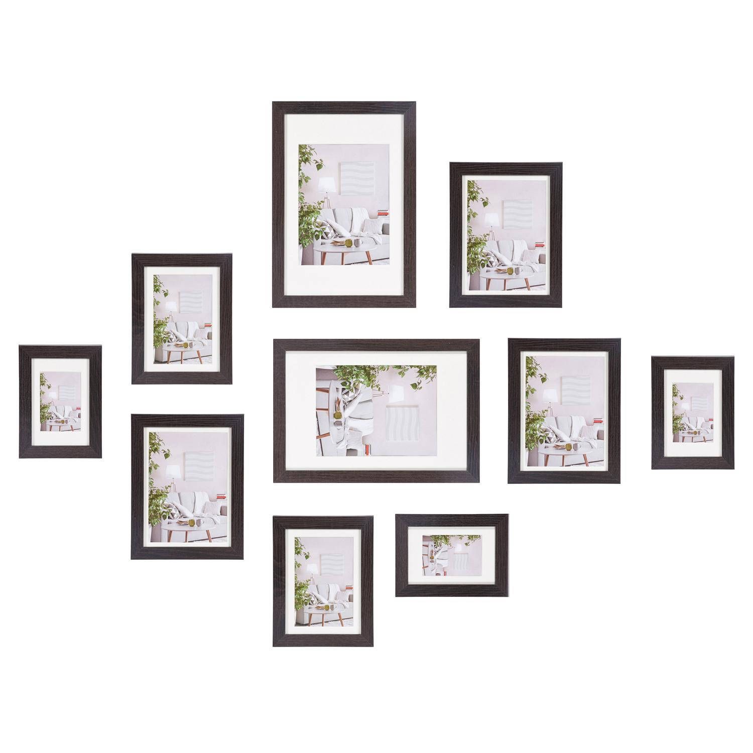 Henzo Fotolijst - Modern - Fotowand - 10 Lijsten - Donkerbruin - Hout