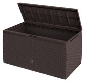 Keter Boîte de rangement avec couvercle et roulettes - 290 litres - Marron - Pour coussins et fournitures de jardin
