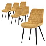 ML-Design Eetkamerstoel set van 6 mosterdgeel fluwelen bekleding stalen poten