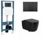 QeramiQ Dely Swirl Toiletset - reservoir à encastrer Qeramiq Flush - abattant 35mm - plaque de commande en plastique noir mat - boutons ronds - noir mat