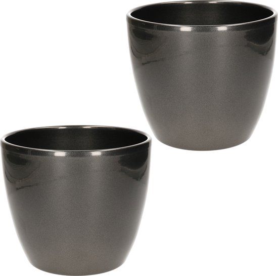 Floran 3x Silver Metallic Ceramic Plant Pots - 15cm High x 17.5cm Diameter - Indoor Use