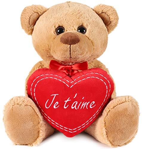 BRUBAKER Teddy pluche beer met hart rood - Elke T'Aime - 35 cm - teddybeer pluche teddy knuffeldier knuffeldier - bruin lichtbruin