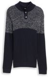 Tom Tailor - Troyer gebreide trui met knoopsluiting - Maat XL - offwhite navy plated mouline