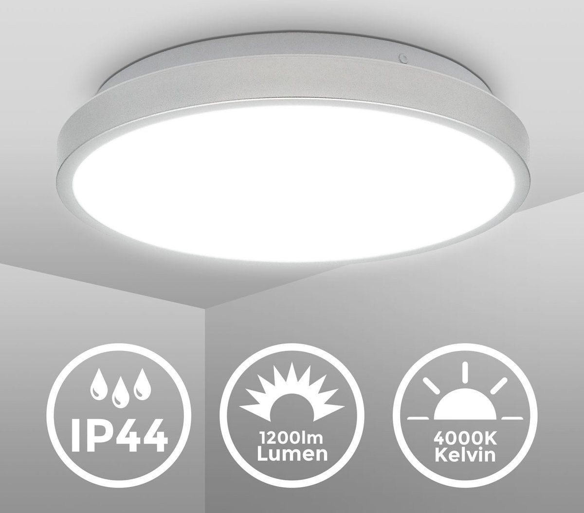 B.K.Licht LED Badkamerverlichting - Plafondlamp Ø29cm - Zilver - 12W - 4000K - IP44