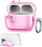 kwmobile Transparante hoofdtelefooncase voor Apple Airpods Pro 2 / Pro 1 hoes - Headphones TPU cover met standaardfunctie en veiligheidsvergrendeling - poederroze
