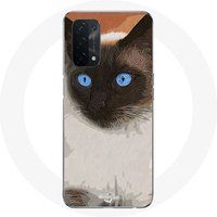 Maniacase Case voor Oppo A74 5G Siamese zwart-wit blauwe ogen