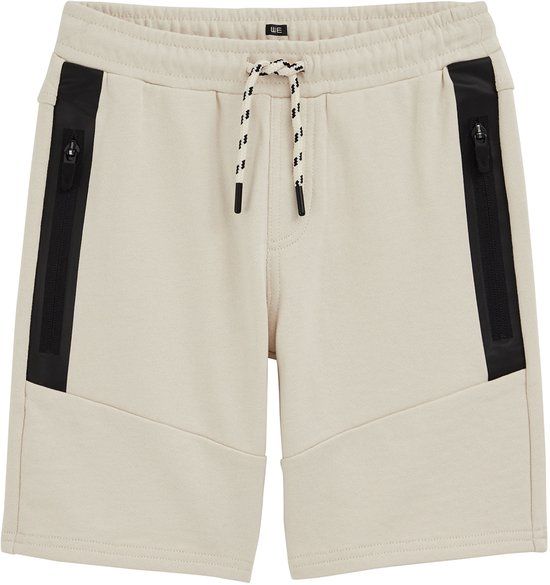 WE Fashion Jongens regular fit sweatshort Beige Katoen Maat 140