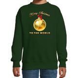 Bellatio Decorations Kersttrui/Sweater voor Kinderen - Merry Christmas Wereld - Groen - 122/128