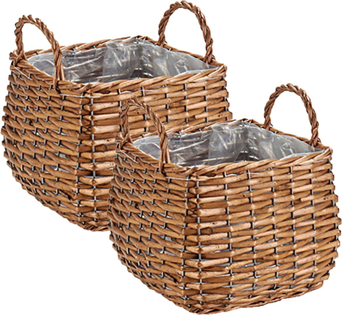 Ibergarden Set van 2x plantenbak manden gevlochten riet 23x23x15cm - bruin