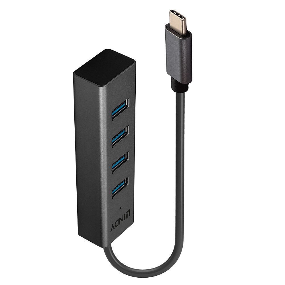 LINDY 43325 USB-hub 4 poorten USB-A USB 3.2 Gen1 5 GBit/s Met USB-C stekker Grijs