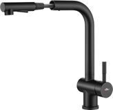 Merkloos Kraan keuken, uittrekbaar, zwart, keukenkraan met douche, twee waterstraal soorten, 360 draaibaar, spoelbakarmatuur, roestvrij staal, mengkraan met één hendel, hogedrukmengkraan voor gootsteen
