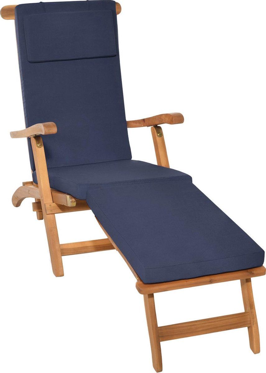Beautissu LoftLux DC tuinkussen voor deckchair 175 x 45 x 5 cm – ligbedkussen blauw
