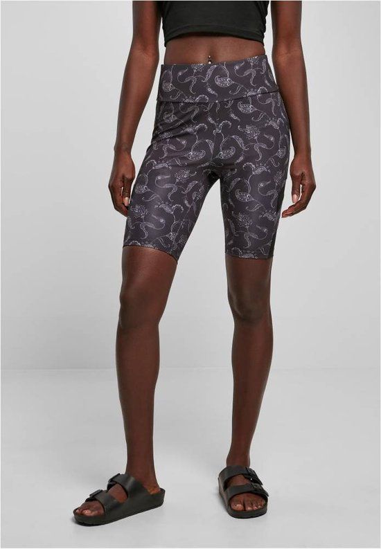 Urban Classics High Waist Tech Mesh AOP Cycle Shorts - Black - Women - Size XL