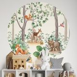 Autocollant mural rond animaux de la forêt - 40 cm de diamètre