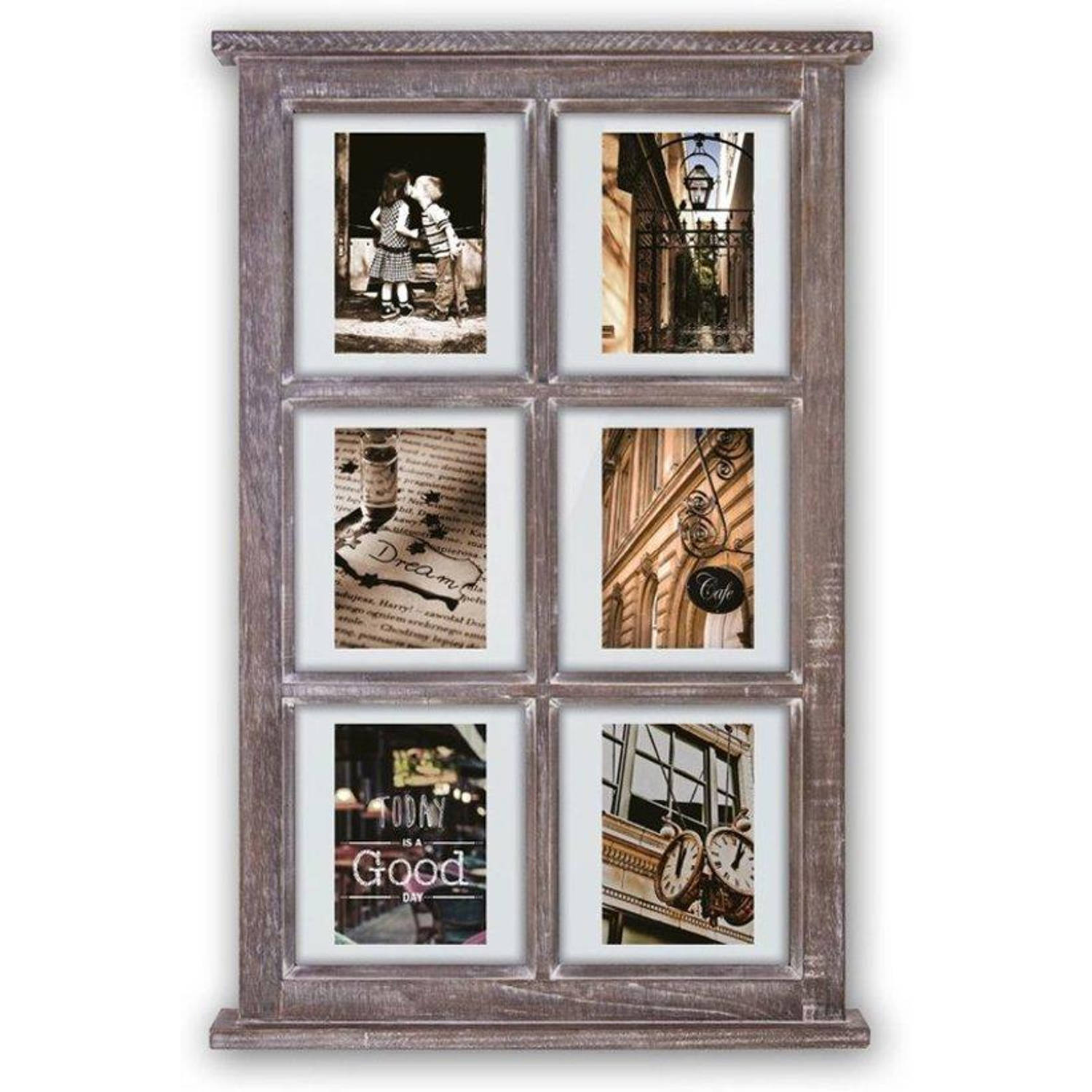 Zep - multi houten transparante fotolijst hampton bruin voor 6 foto's 10x15 (43x68 cm) - tz66b