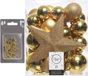 Decoris Shoppartners Bv 33x stuks kunststof kerstballen 5, 6 en 8 cm goud inclusief ster piek en kerstbalhaakjes - Kerstversiering - Onbreekbaar