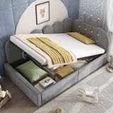 MODFU Lit de jour 90x190 cm – Avec espace de rangement hydraulique – Forme en L réversible – Design Couronne – Velours – Gris