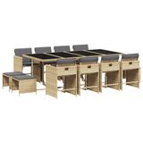vidaXL 13-delige Tuinset met Kussens, Poly Rattan, Gemengd Beige