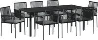 vidaXL Tuin Eettafel Set 9-delig Zwart Rotan
