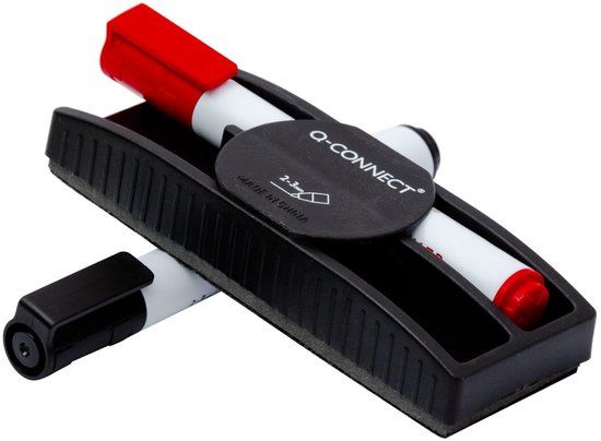 Q-CONNECT bordenwisser-stifthouder, magnetisch, met 2 whiteboardmarkers