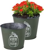 Sunnydays Plantenpot/Bloempot - 2x - Zink - Legergroen - D17 x H14 cm