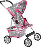 Kinderplay Poppenwagen, poppenbuggy kinderwagen, buggy met veiligheidsgordel en boodschappennet - babyspeelgoed, modern, lichtlopende wielen en zachte grip, KP0280S