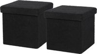 Urban Living Poef Square BOX - 2x - Zwart - Polyester/MDF - 38 x 38 cm