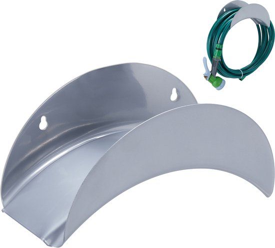Relaxdays Tuinslanghouder Muur - Metale Wandslanghouder - Grijs