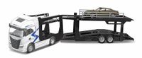 Bburago - IVECO S-Way autotransporter met aanhanger en Audi E-tron GT 1:43, diecast voertuig in metallic blauw, gedetailleerd statisch model met officiële IVECO- en Audi-licentie, 3+