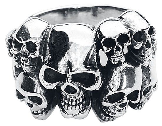etNox hard and heavy etNox Skulls Heren Ring - zilverkleurig