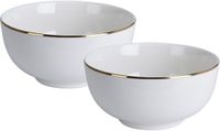 Excellent Houseware Koopman International Kommetje/serveer schaaltje - 2x - wit met gouden rand - D14 x 7 cm - porselein - ontbijt/hapjes - stapelbaar - Soepkommen