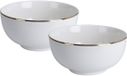 Excellent Houseware Koopman International Kommetje/serveer schaaltje - 2x - wit met gouden rand - D14 x 7 cm - porselein - ontbijt/hapjes - stapelbaar - Soepkommen