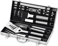 Set BBQ 21 pièces + thermomètre BBQ - Noir/Argent